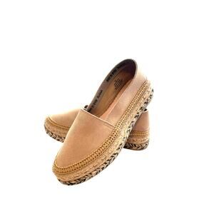 Free People Eden Double Stack Espadrille Tan Suede Pull On Boho casual 8 - 38